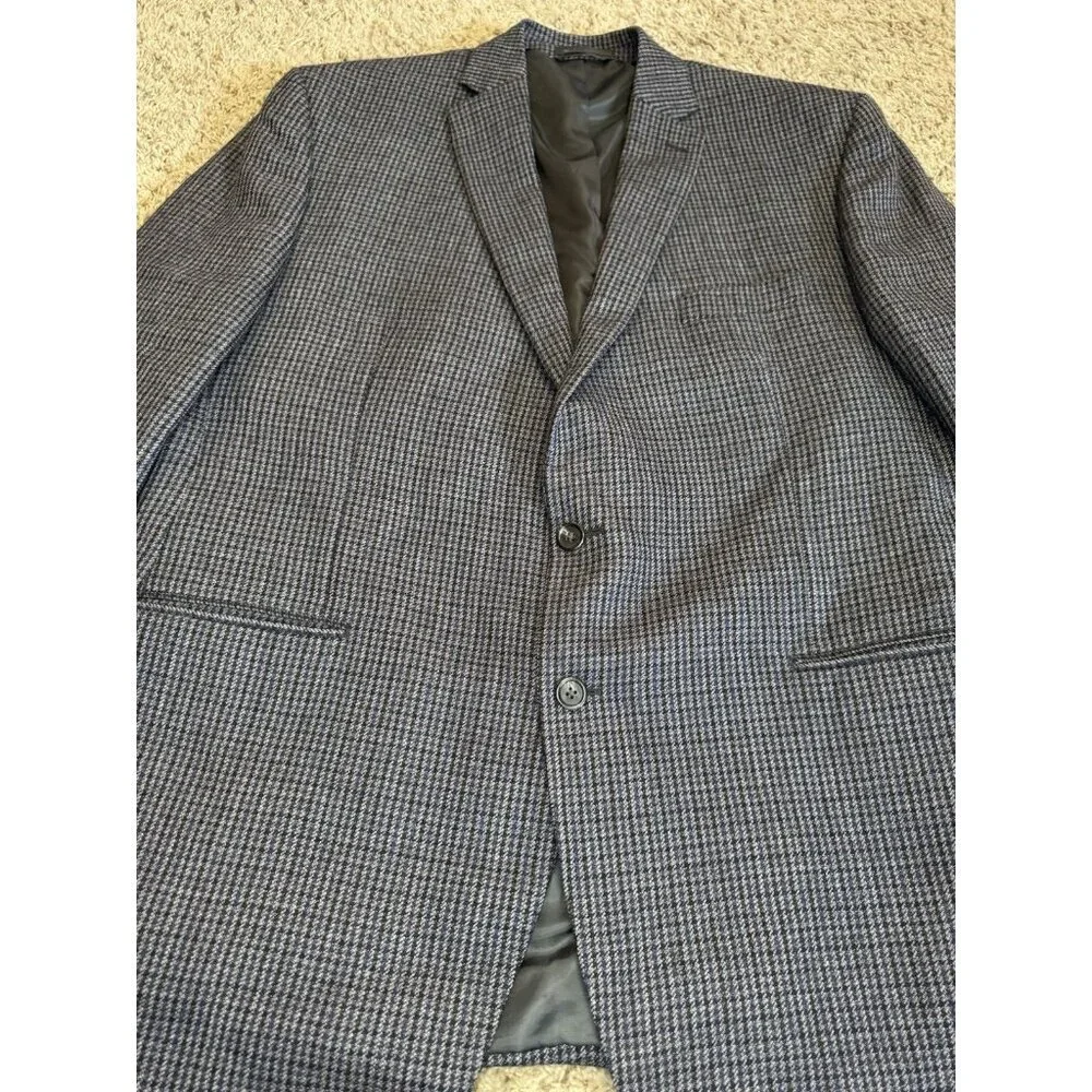 CHAPS 100% Wool Houndstooth Sport Coat Blazer Elbow Patches Academia Prof 48L